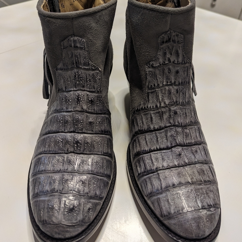 Grey Women's Stetson "Paris" Suede and Caiman Exotic Ankle Boots - Picture 3 of 8